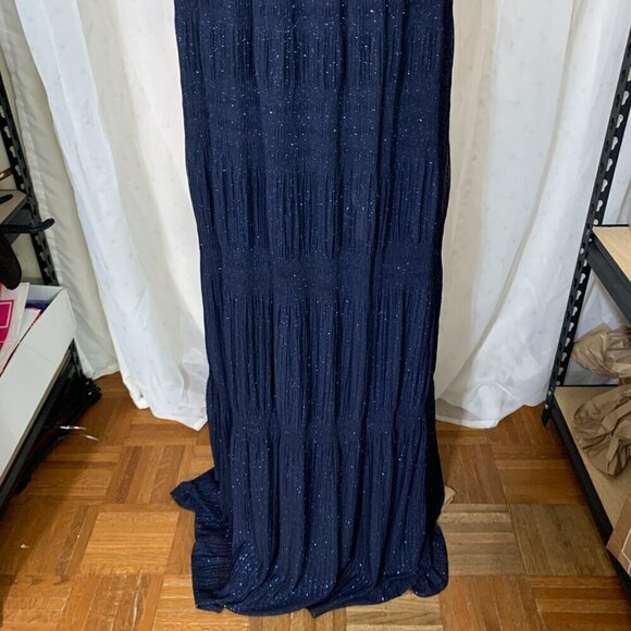 Betsy Adam Sammi Long Glitter Mesh Mock Neck Formal Dress Sz 2 in Navy - Picture 5 of 11